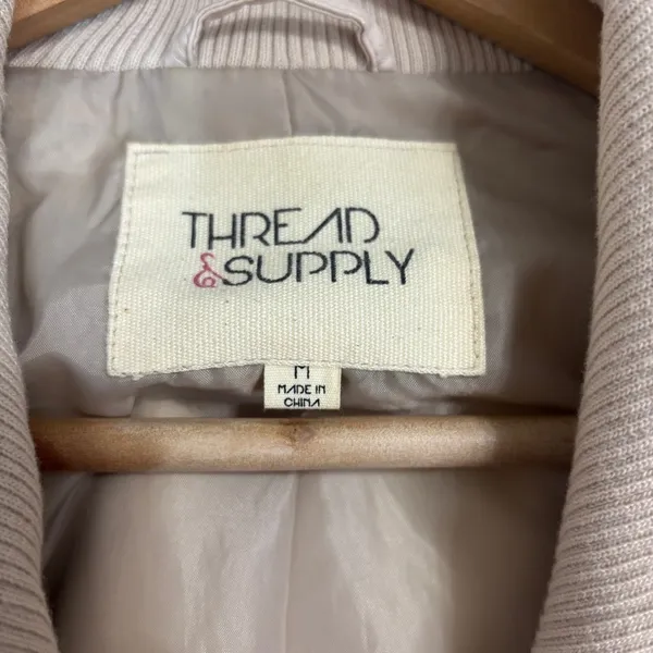 Thread‎ & Supply Moto Jacket Womens M Cream Faux Leather Ribbed Knit Biker - Image 7