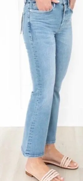 Frame Denim Stretch Cotton Le One Crop Mini Boot Casper Blue Jeans Size 26 - Image 2