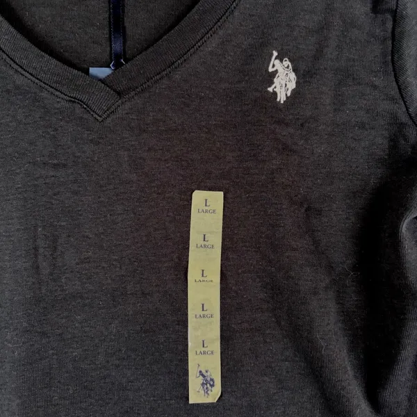 US Polo Assn Womens Black V-Neck Long‎ Sleeve Cotton T-Shirt Logo Large Capsule - Image 3