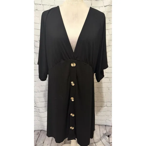 ASOS Design Womens Black Flutter Sleeve Dress Cotton Button Front Size 16 - Image 2