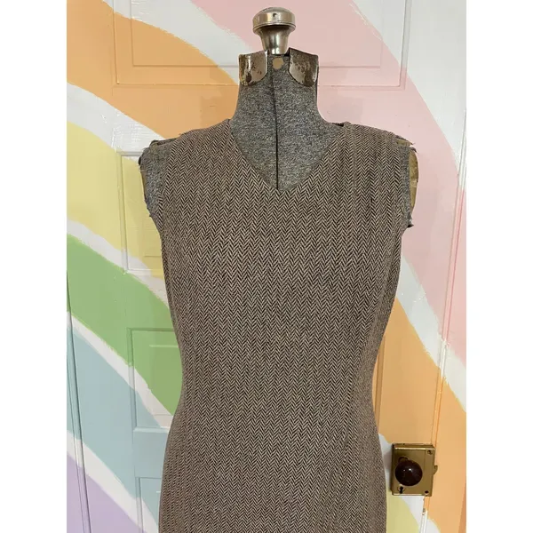 Ralph Lauren Wool Blend Tweed Herringbone Sheath Academia Jumper Dress Sz 4 💛🎀 - Image 3