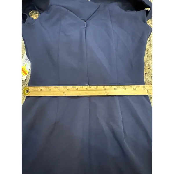 Eliza J Pleated Off Shoulder Gown Dress Size 4 $218 Navy Blue Crepe - Image 12