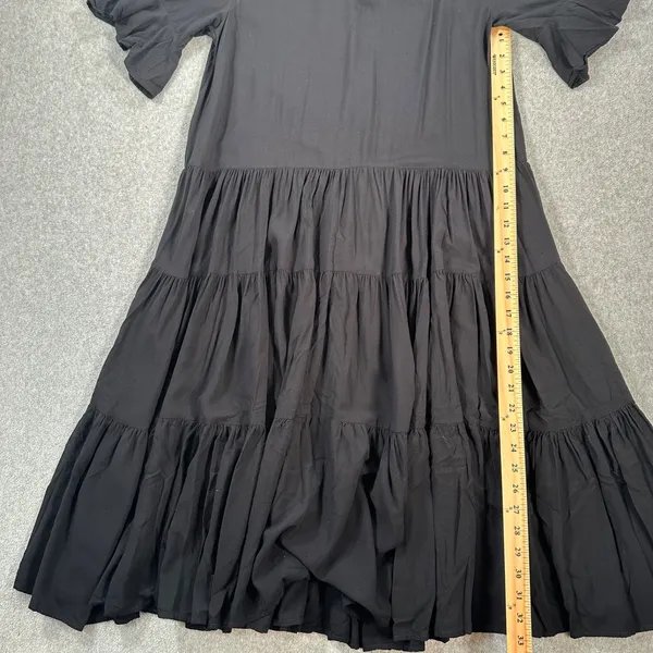 Petal + Pup Black Tiered Midi Dress Women's Small V-Neck Short Ruffle Sleeve - Image 4