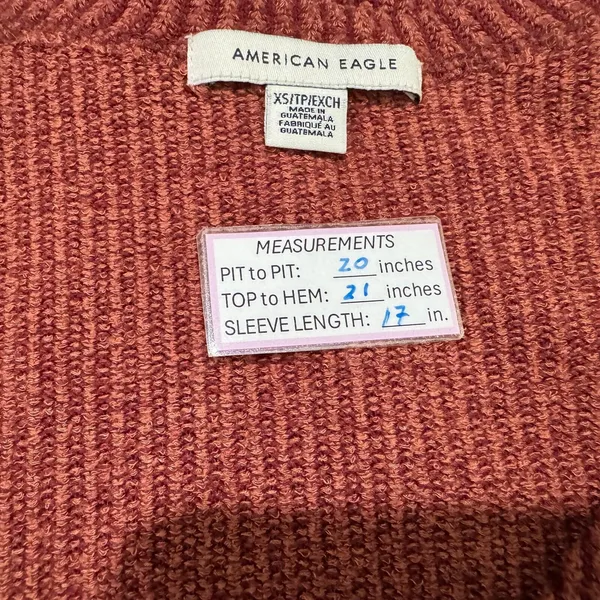 American Eagle Crop Top Sz XS Burnt Umber Ribbed Knit Button up VNeck Tie Front - Image 4