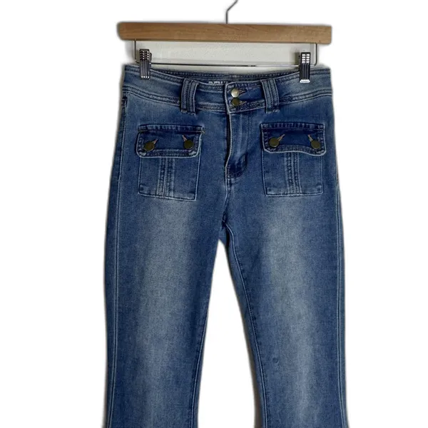Rewash Jeans Womens 4 Blue Medium Wash Low Rise Flare Stretch bell bottoms y2k - Image 2