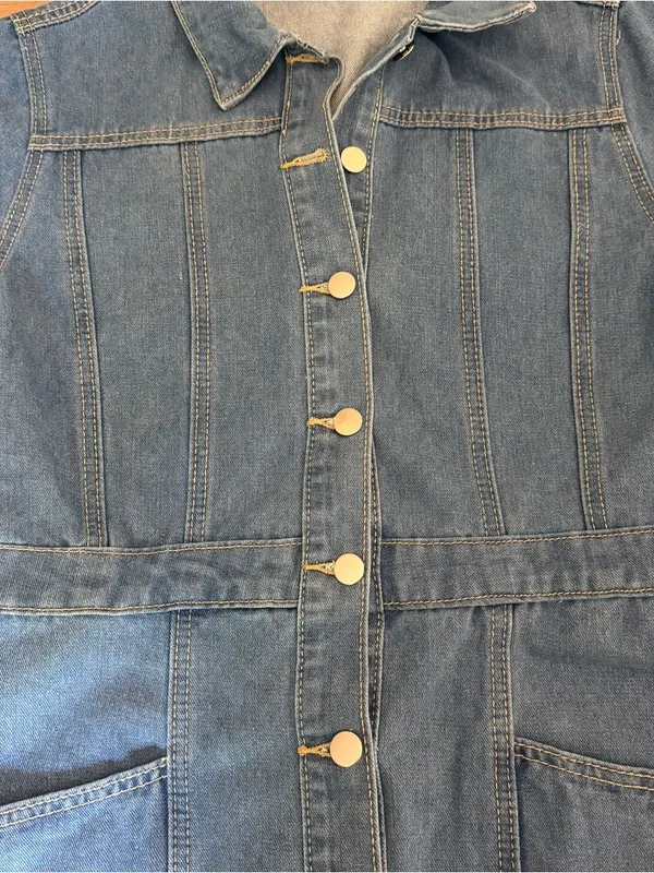 SHEIN Denim Button Front Shirt Dress Blue Short Sleeve Pockets Size L - Image 3