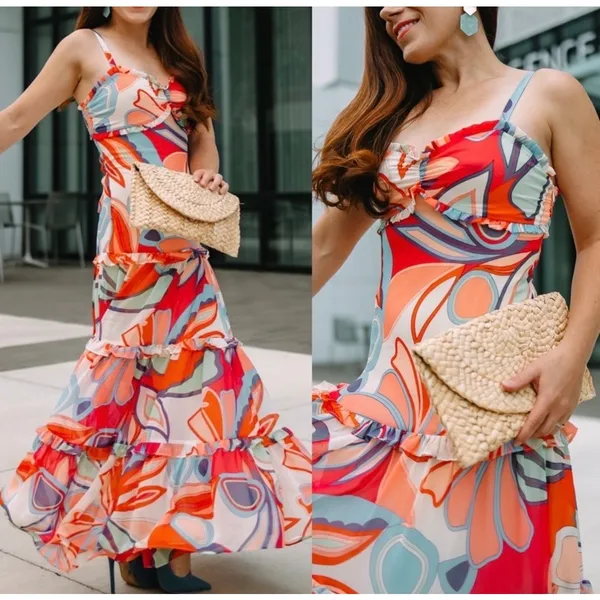 NEW Alexis x Target Limited Edition Multi Floral Vibrant Tiered Maxi Dress XXS - Image 5
