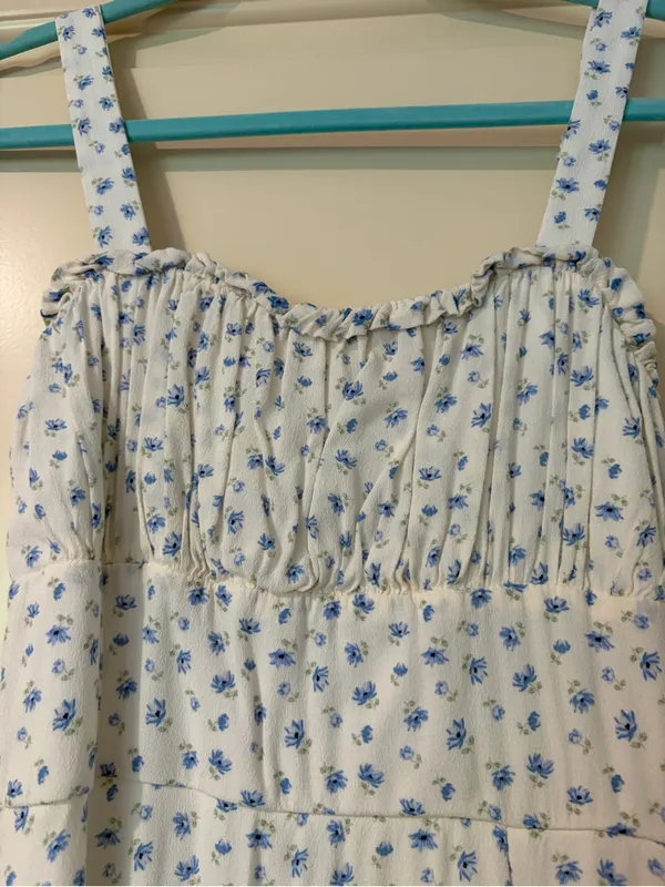 Altar'd State White Summer Dress with Blue Floral Print Size S - Image 4