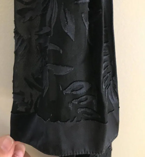 Vintage Black Leaf Large Scarf, Vintage Wrap, Extra Long Rectangular Scarf - Image 3