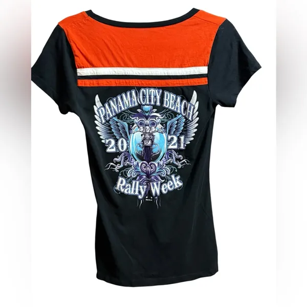 Panama City Beach 2021 Rally Week Biker Short Sleeve Short Sz S Orange Black‎ - Image 5
