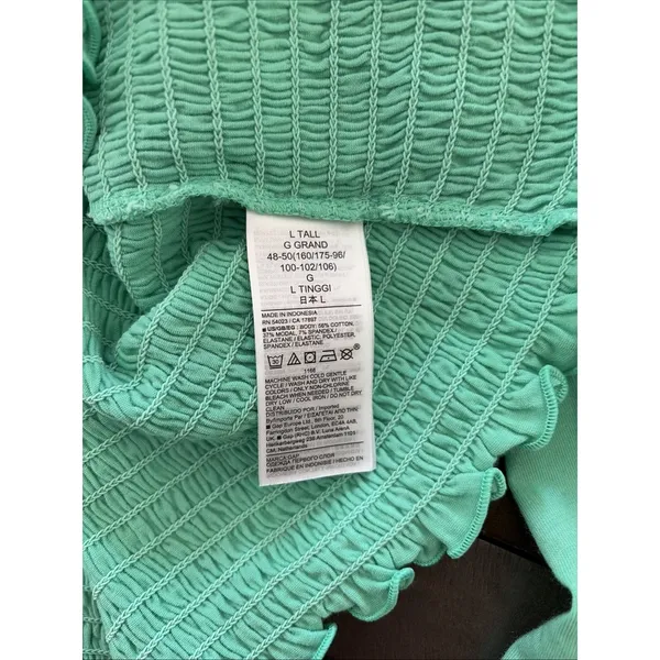 Gap Smocked Button Front Top Womens Size L Tall Green Puff Sleeve Cotton Modal - Image 6