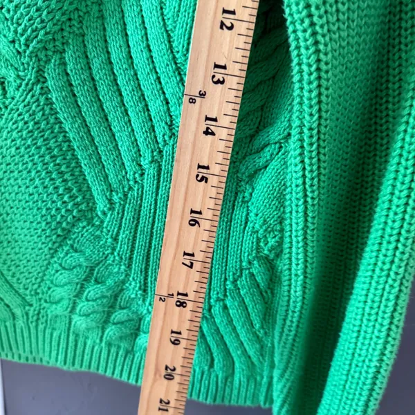 Talbots Petite Small Kelly Green Cable Knit Sweater Diamond Crewneck Preppy‎ - Image 4