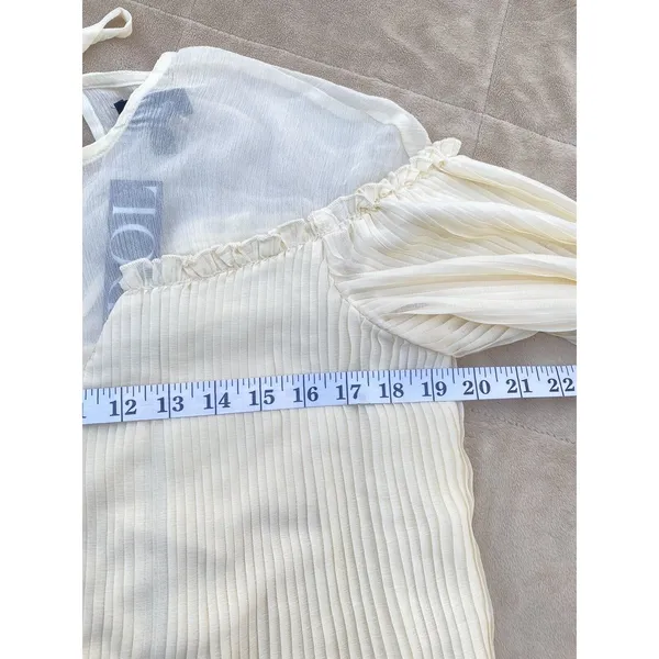 Topshop Boho Feminine Fairy Romantic Cream Pastel Pleated Sheer Neckline Blouse Size 8 - Image 11