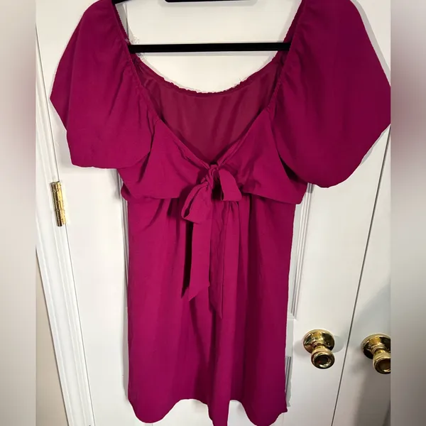 Lila Rose Pink Puff Sleeve Mini Dress Tie Back Women’s Size L NWOT - Image 2