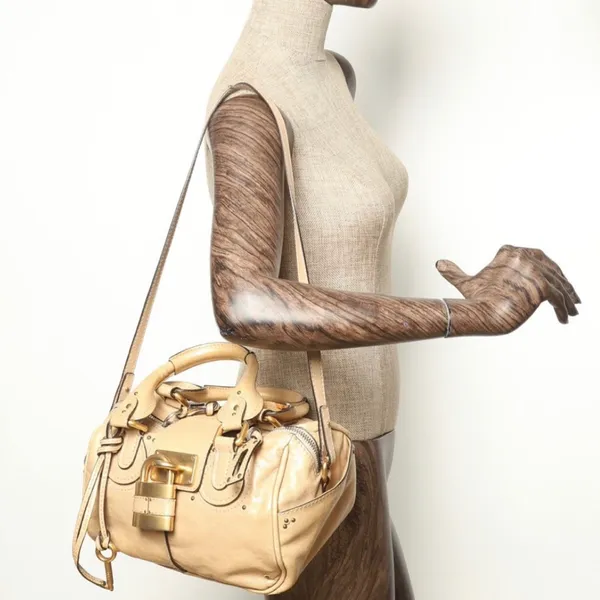CHLOE PADDINGTON Leather Handbag Beige Cream Crossbody Strap Lock & Key - Image 10