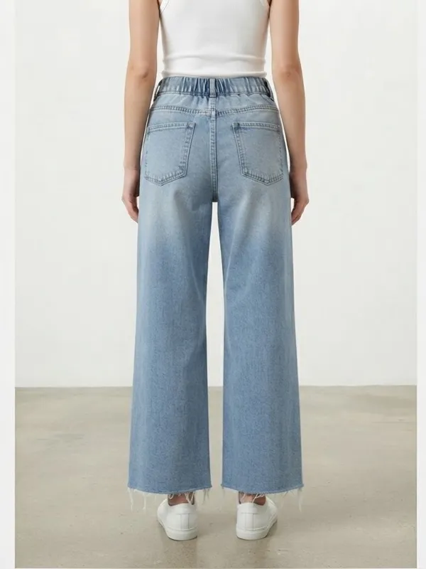 ZOE + PHOEBE High Rise Wide-Leg Jeans 5 Fits Like 26/2 Light Distressed Wash EUC - Image 7