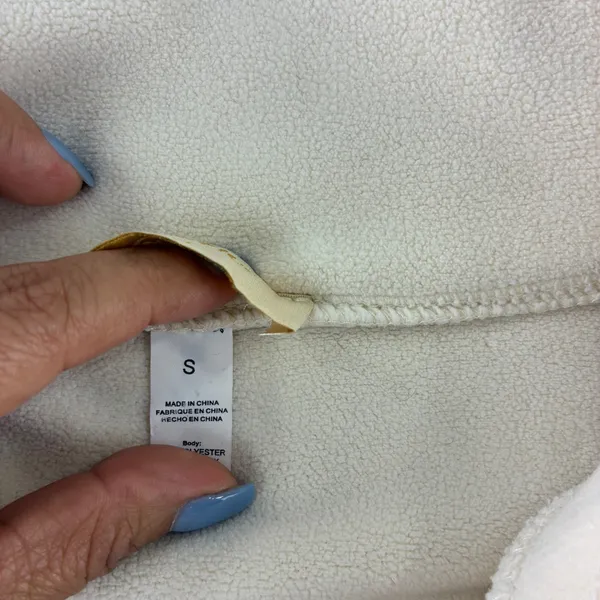 Qinsen Fleece Cropped Jacket‎ Pullover Women's Size Small Cream Y2K Drawstring - Image 4