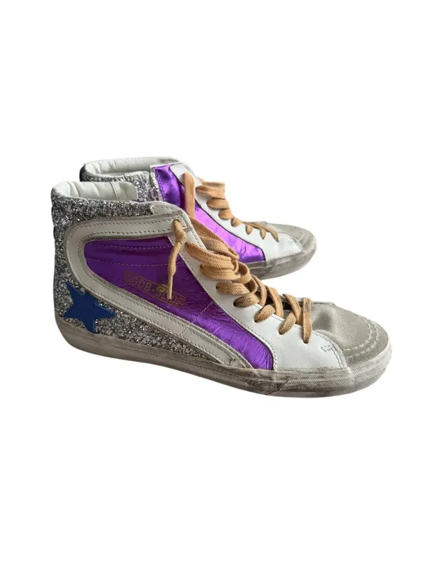GOLDEN GOOSE Women’s Slide Purple Silver Hi Top Sneakers Size 39 / US 9 - Image 5