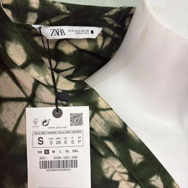 Zara Green Tie Dye Printed Button Front Midi Maxi Tunic Dress Cover Up Small NEW - Image 8