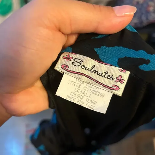Soulmates Vintage Y2K Blue Zebra Tie Neck Blouse - Image 3