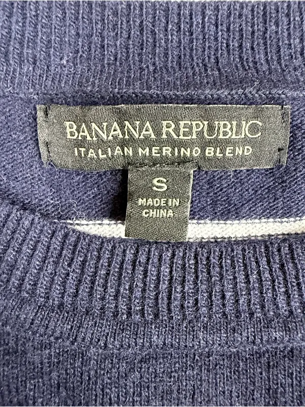 Banana Republic Merino Wool Sweater S Navy Stripe Red Lips Embroidered Preppy - Image 6