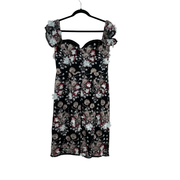 Dress‎ the Population Tara Floral Embroidered Black Multi Dress Size Large - Image 7