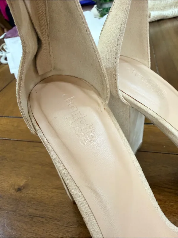 Charlotte Russe Faux Suede Block Heel Sandals Nude Beige Size 8 NWOB - Image 6