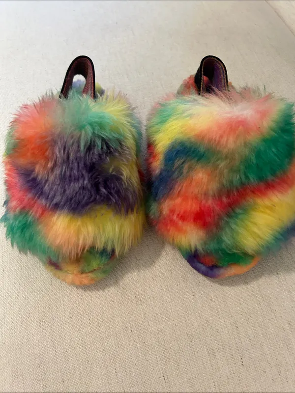UGG Fluff Yeah Pride Slipper women's, Rainbow Tied dye, size 7, NEW with tags - Image 3