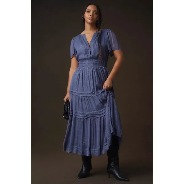 Anthropologie The Somerset Maxi Dress Lurex Edition Medium Plum Dust Shimmer - Image 5