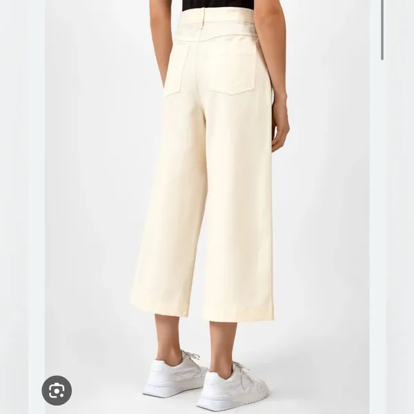 Vince Cropped Wide Leg Pleated Pants Cream Linen Blend Culotte Minimalist Size 6 - Image 2