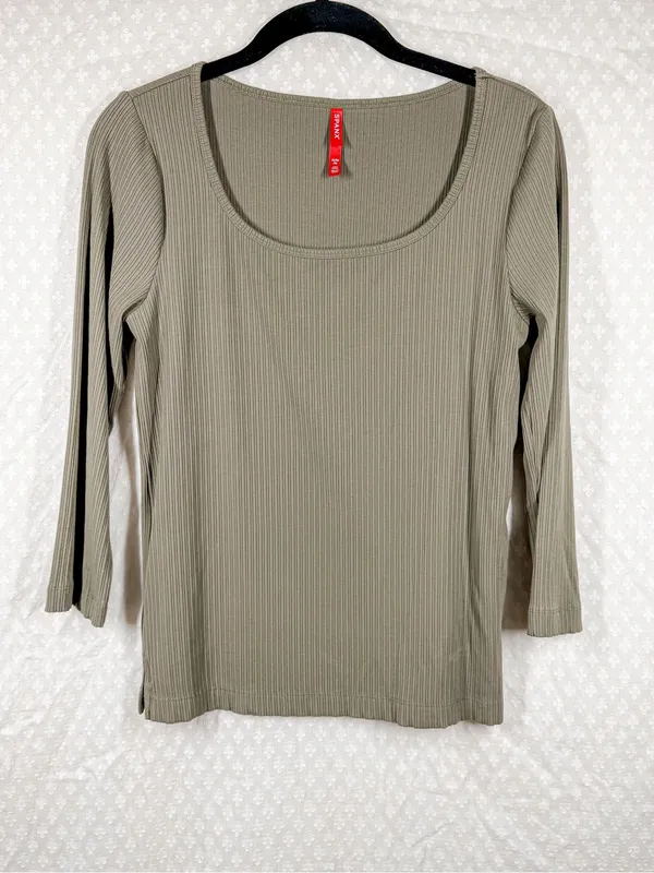Spanx‎ Green Ribbed Scoop Neck Top - Image 2