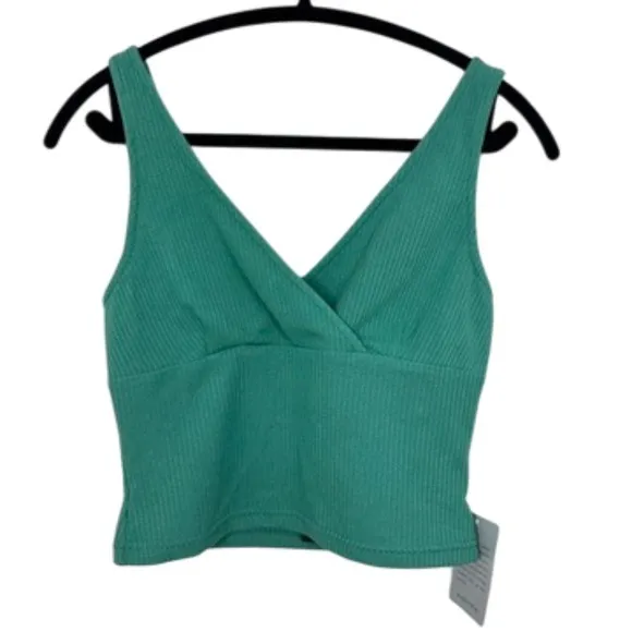 Lulus Ribbed V Neck Cropped Tank Top Teal‎ Green Size Medium NWT - Image 2