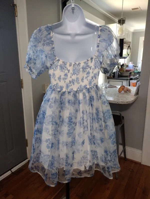 Altar'd State Evette Blue And White Dress - Image 4