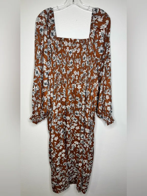 La Ligne X Target Women’s Brown Floral Smocked top Maxi Dress with Side Slit - Image 3