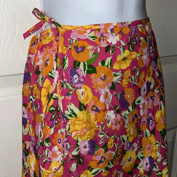 Zara Women’s Spring Pink Orange‎ Purple Floral Wrap Side Tie Skirt Size Small - Image 6