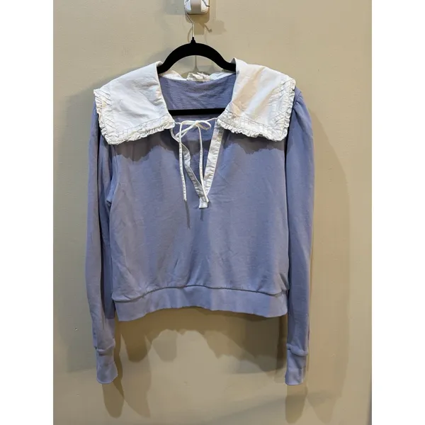 Anthropologie Poplin-Collar V-Neck Sweatshirt size Small Lilac - Image 5