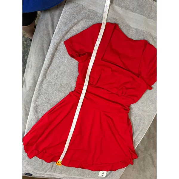 NWT OYS Size Medium Red Square Neck Mini Dress Shirt‎ Sleeve Formal Fit Flare - Image 7