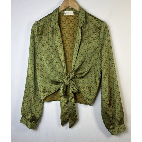 Urban Outfitters medium satin 70's retro disco willow tie green 60's party - Image 2
