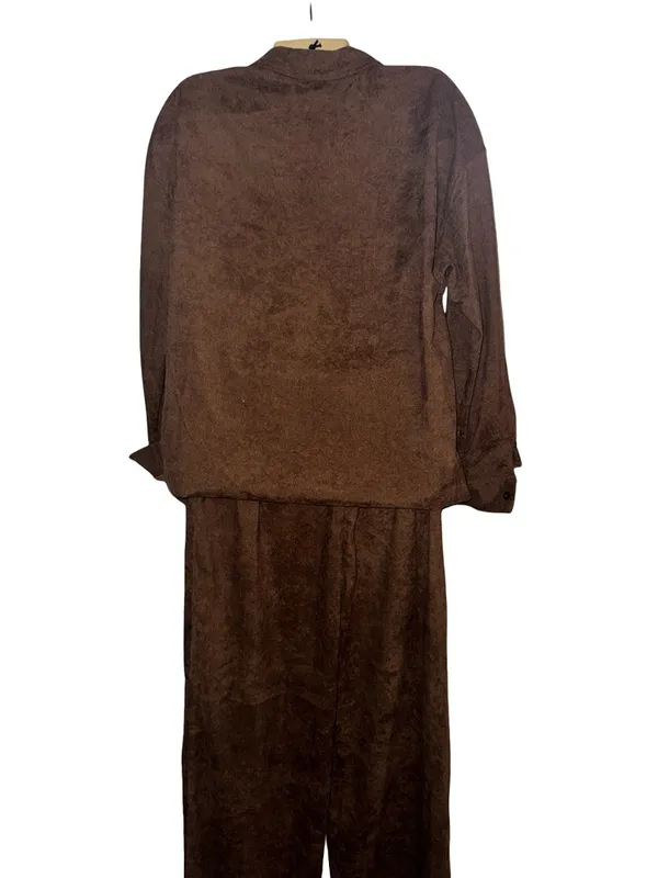 Corduroy Women's Brown Two-Piece Baggy Button Shirt & Wide-Leg Pants Set - Image 2