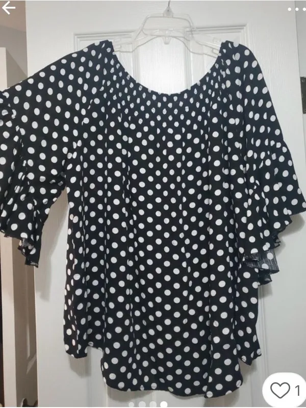 Cato Black and White Polka Dot Ruffle Sleeve Blouse - Image 4