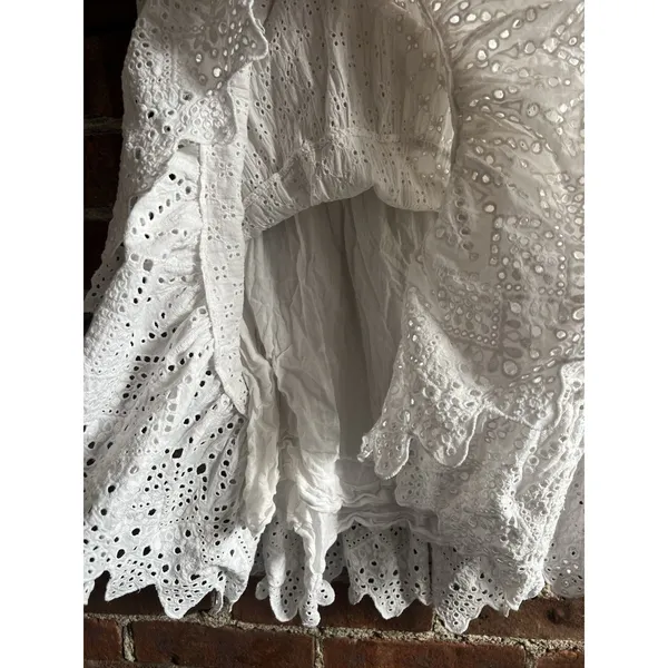 HEMANT AND NANDITA White Eyelet One Shoulder Tiered Dress Size 4 Anthropologie - Image 7