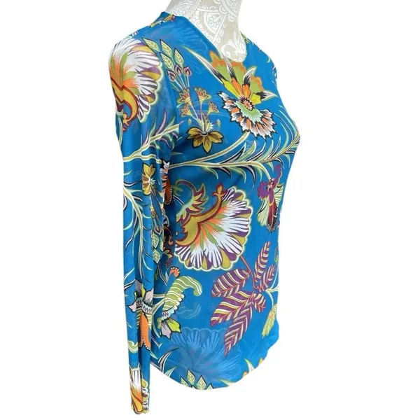 Petit Pois Viviana G Mesh Top Size L Sheer Exotic Flowers Peacock Artsy Boho - Image 10