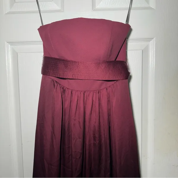 WHITE By Vera Wang • Long Strapless Bridesmaid Dress • Belt • Burgundy/Wine • 2 - Image 2
