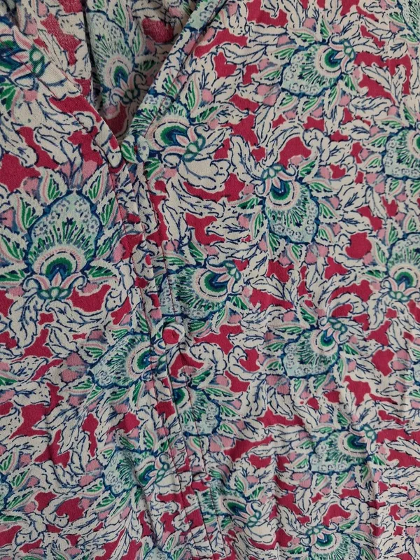 LOFT Teal Pink Floral Peacock Short Sleeve V Neck High Low Blouse Top L - Image 2