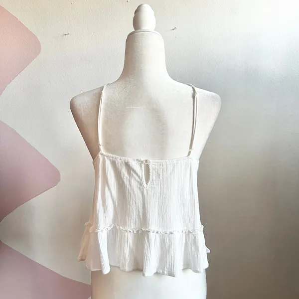 White Embroidered Lace Trim Tank Top Boho Cottagecore Festival‎ Bohemian XS - Image 3