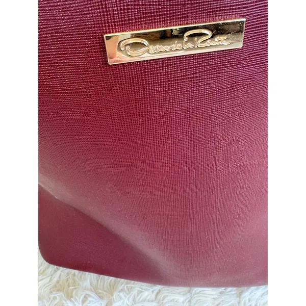Oscar de la Renta Reversible Tote Bag Maroon Red‎ Blue Shopper Carryall Purse - Image 6