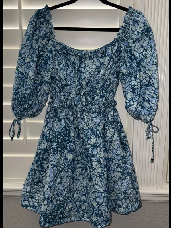 House Of Harlow Blue Puff Sleeve Dress Size XS - Image 3