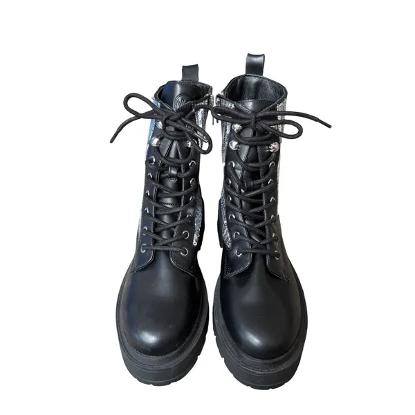 Nine West Black Sequin Combat Boots Lug Sole Lace Up Platform Boots 8M NEW - Image 4