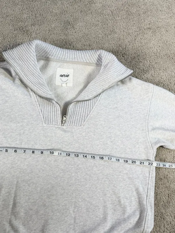 aerie Women’s Down To Earth Quarter-Zip Sweatshirt Oversized Pullover in Gray XS - Image 10