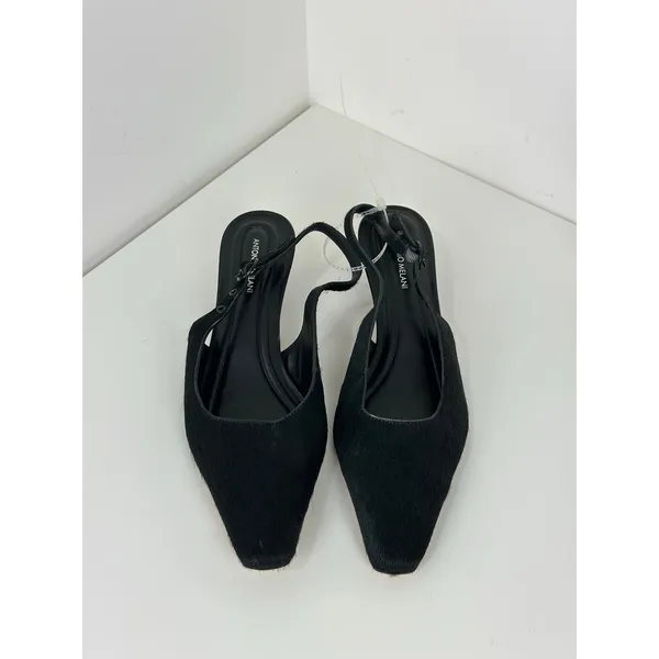 NEW Antonio Melani Kitten Heel Sling Back Black Leather Fur Minimalist US 8 - Image 4